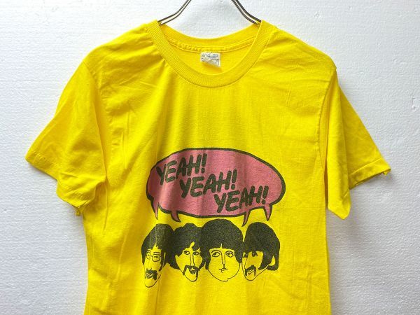１着でも送料無料 80年代 半袖 (L) 黄色 Tシャツ プリント ラジオ ヤァヤァヤァ ビートルズ USA製 80's アメリカ製 スクリーンスターズ 当時物 旧タグ 初期 Tシャツ