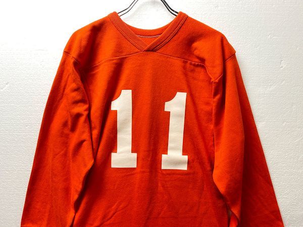 デッドストック 80’s ラッセル フットボールTシャツ (S) ナンバリング オレンジ 未使用 80年代 旧タグ オールド Russell 11