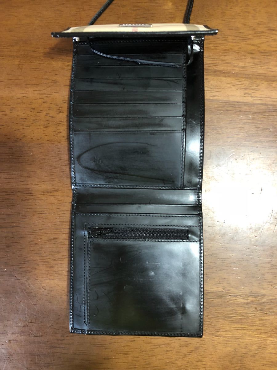 [BURBERRY| Burberry ]2. складывать кошелек деньги небольшая сумочка бумажник шнурок имеется чёрный ×noba проверка с коробкой редкий б/у 