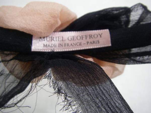 S27 muriel geoffroy ミリエル ジェフロイ カチューシャ 新品　シフォン　花　　リボン　フランス製　　黒　ピンク　ドレスアップ_フランス製です