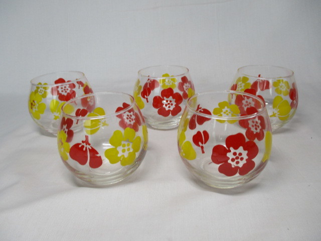 ヤフオク 昭和レトロ 花柄 冷茶 フリーグラス 5個 ヤフオク 昭和レトロ 花柄 冷茶 フリーグラス 5個