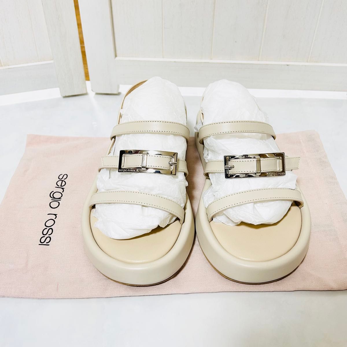 ★関税込★【セルジオロッシ】レザー サンダル 美品 セルジオロッシ SR NORA レザー ストラップサンダル 36 1/2