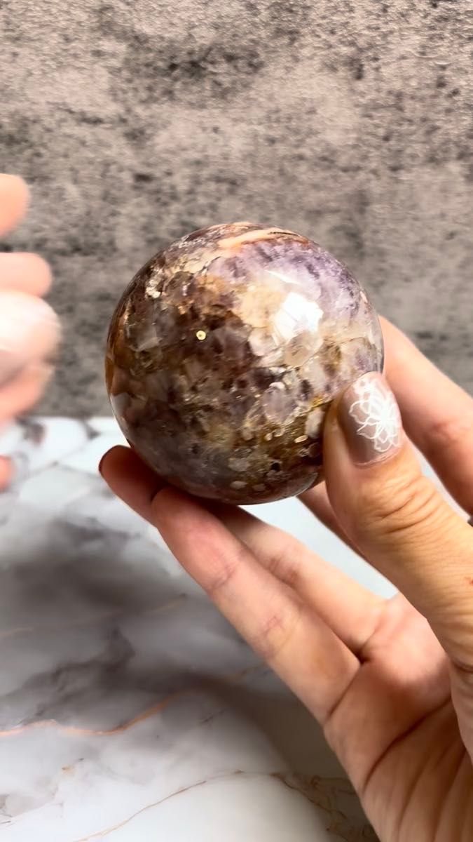 《パープルピンク》ピンクアメジストフラワーアゲート スフィア 丸玉 天然石