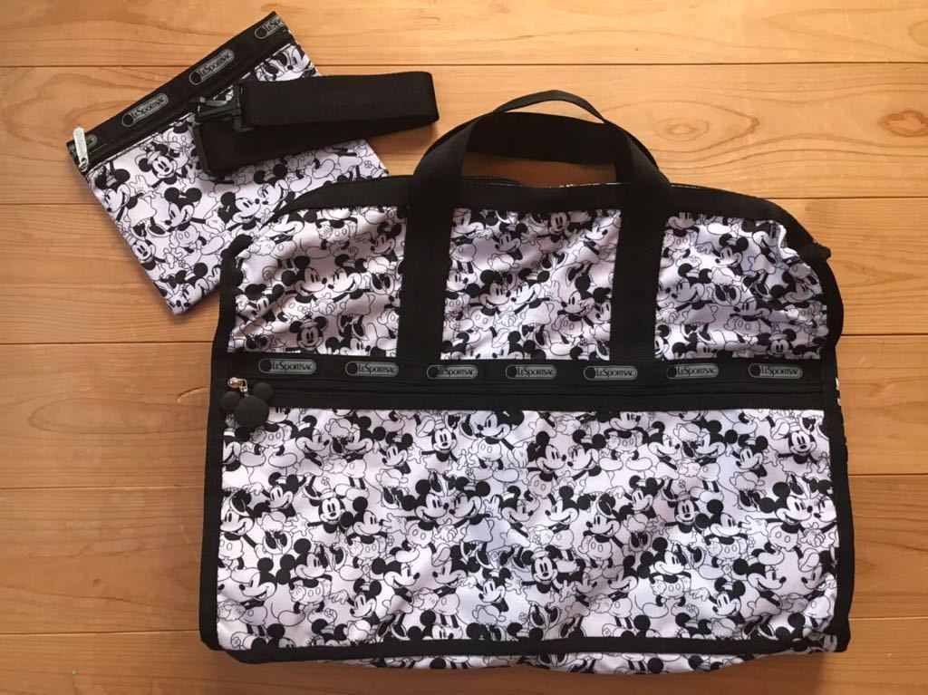 レスポートサック ♪LeSportsac ♪ミッキーラブズミニー♪ボストンバッグ ♪ラージウィークエンダー♪モノクロ♪ディズニー ♪新品_画像1