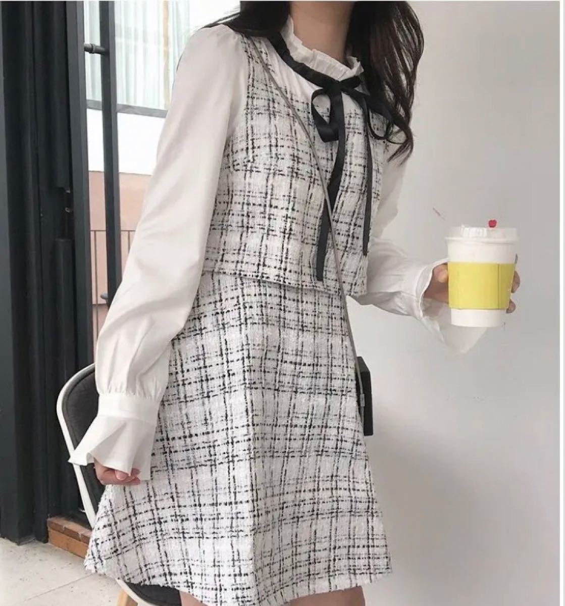 Paypayフリマ 新品 ツイード デート お出かけ オルチャン ワンピース リボン フレア ドッキング ミニワンピース 韓国 可愛い 重ね着 白 黒 Paypayフリマ 新品 ツイード デート お出かけ オルチャン ワンピース リボン フレア ドッキング ミニワンピース 韓国 可愛い 重ね着 白 黒