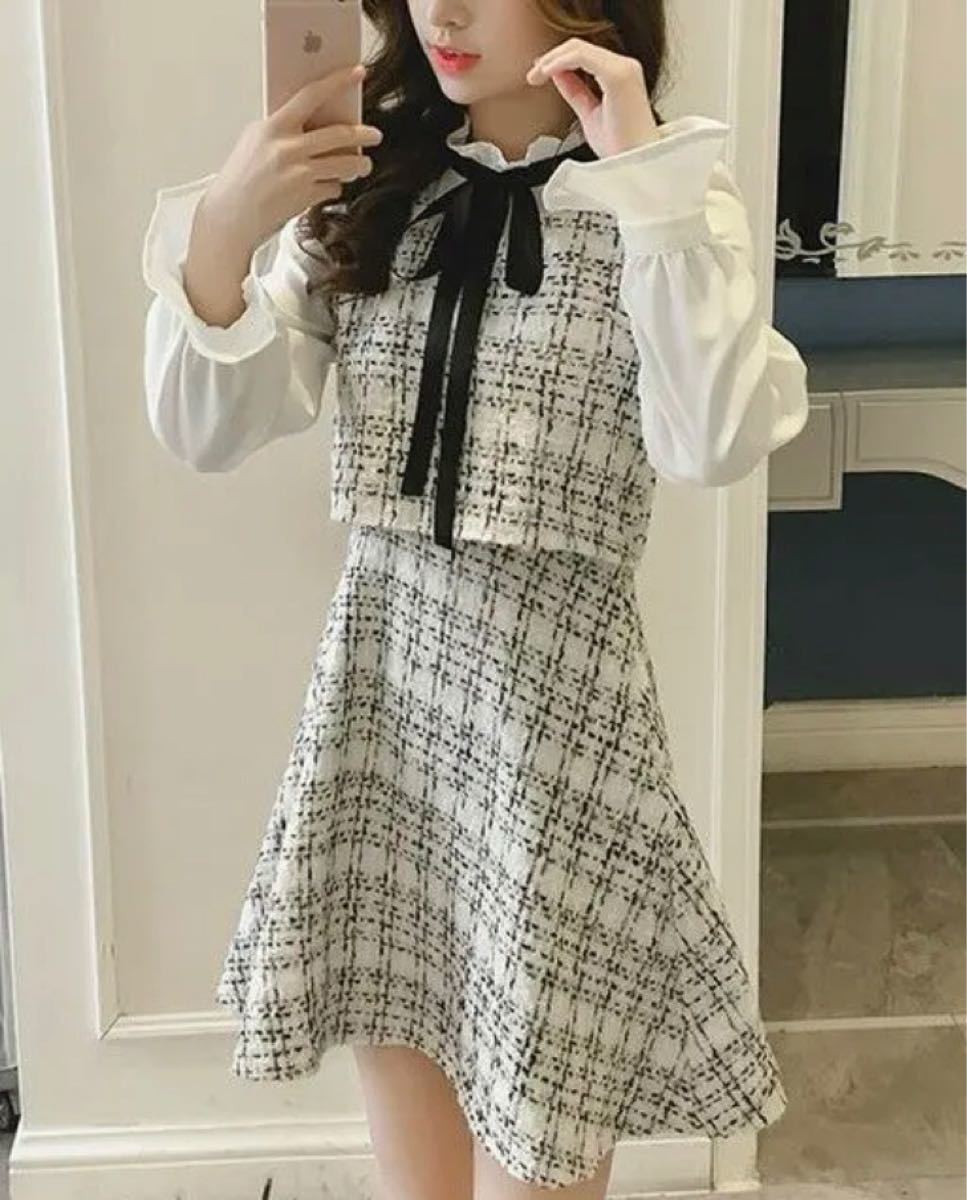 Paypayフリマ 新品 ツイード デート お出かけ オルチャン ワンピース リボン フレア ドッキング ミニワンピース 韓国 可愛い 重ね着 白 黒 Paypayフリマ 新品 ツイード デート お出かけ オルチャン ワンピース リボン フレア ドッキング ミニワンピース 韓国 可愛い 重ね着 白 黒