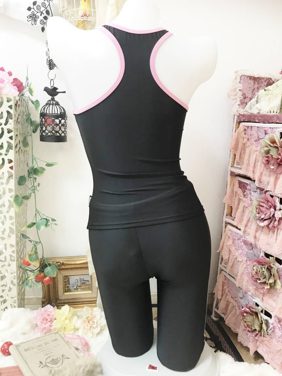  Lady's swimsuit 7S size :10303+U* no sleeve / fitness swimsuit / yoga * tankini swimsuit : black / pink * a bit with translation B goods *