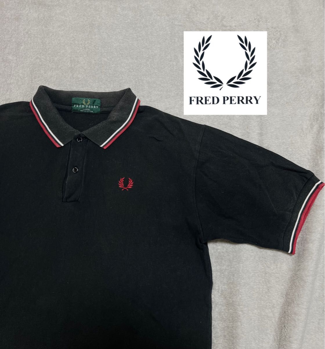 90s FREDPERRYフレッドペリー ポロシャツ 緑タグ 黒 金 希少】緑タグFRED PERRYフレッドペリーポロシャツ90s