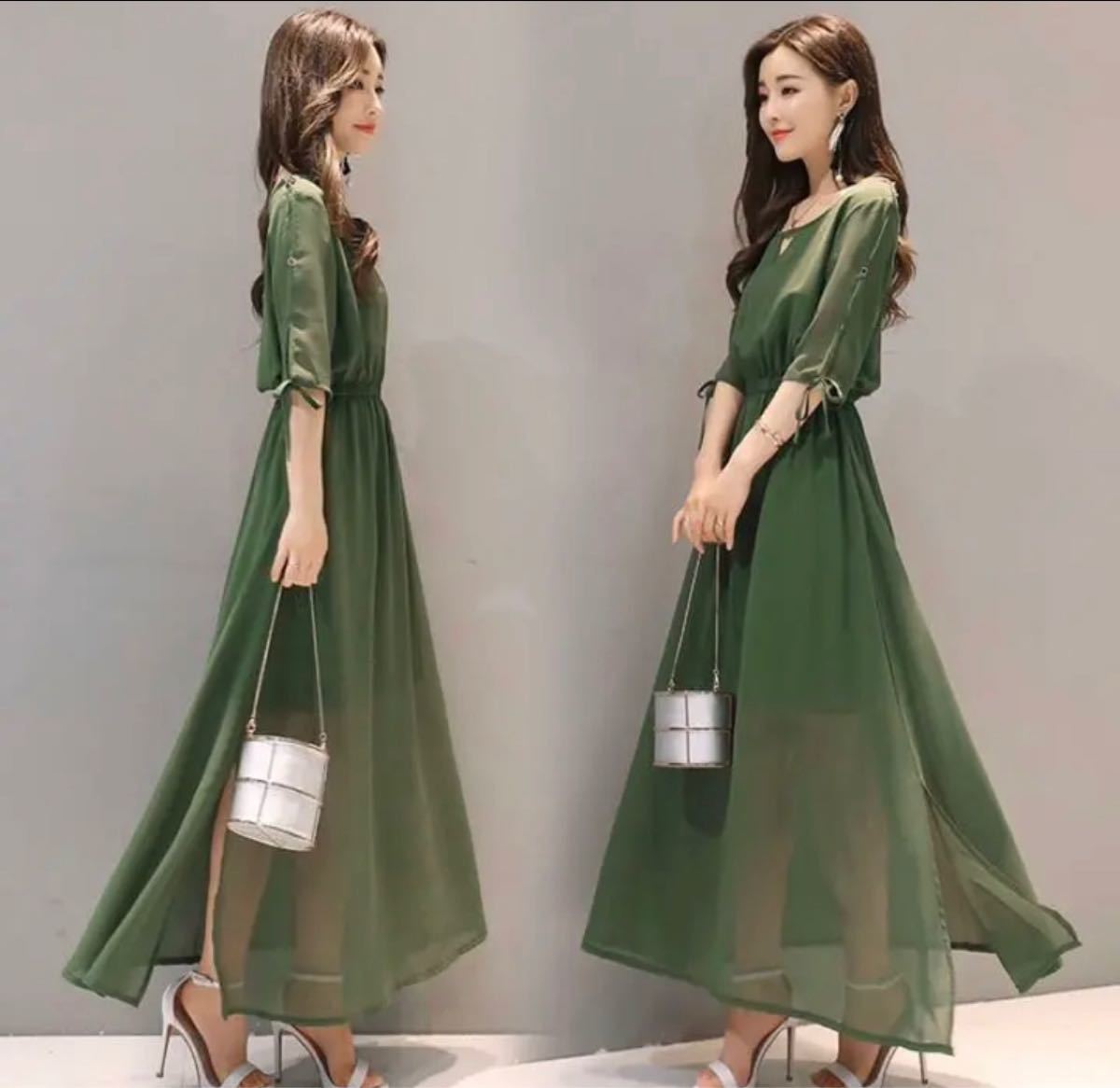 ★IAMMARI★ ロマンチックシースルーシフォンワンピース(LONG) シースルー シフォン ロングワンピース フレア レディース