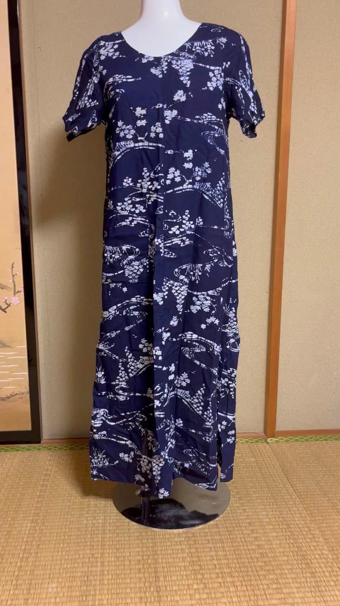 ロウケツ染め浴衣リメイク スリット入りワンピース