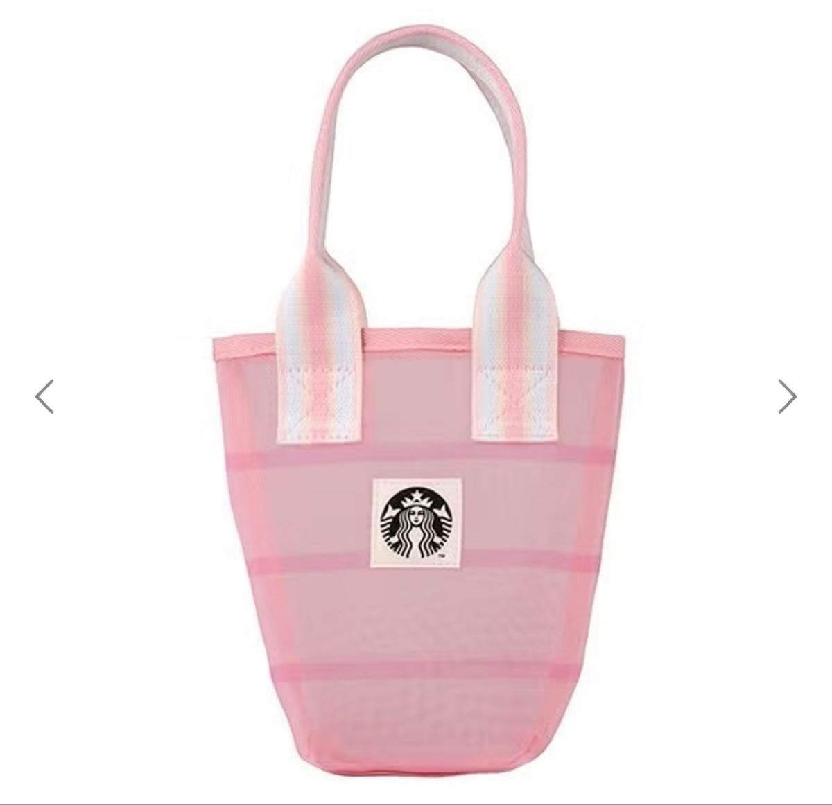 台湾 Starbucks ピンクチェリー パッチワーク メッシュバッグ 台湾 Starbucks ピンクチェリー パッチワーク メッシュバッグ