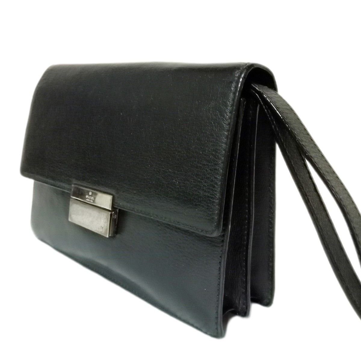 グッチ レザー セカンドバッグ クラッチ 016 0062 GUCCI ブラックオールレザー クラッチバッグ フラップ式 グッチ