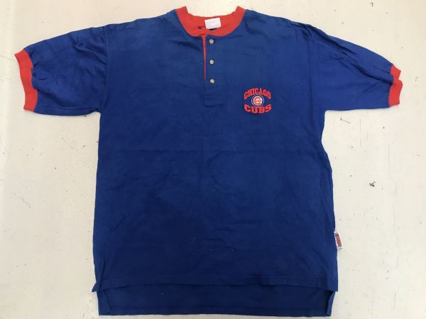 【古着レア美品MLBシカゴレッドソックスロゴ刺繍Tシャツ紺L】メジャーリーグ野球CHICAGOCUBSビンテージVINTAGEヘンリーネック_画像2