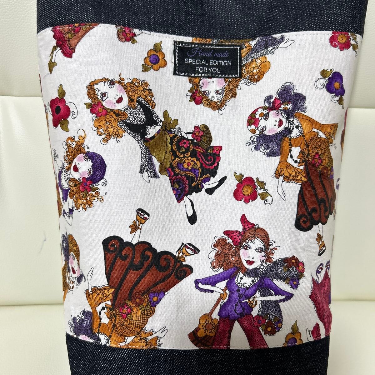 ロラライハリス♡ブラックWレースデニム♡刺繍のA4すっぽりクッタリバッグ♡ ハンドメイド トートバッグ ×ロラライハリス|Yahoo!フリマ(旧