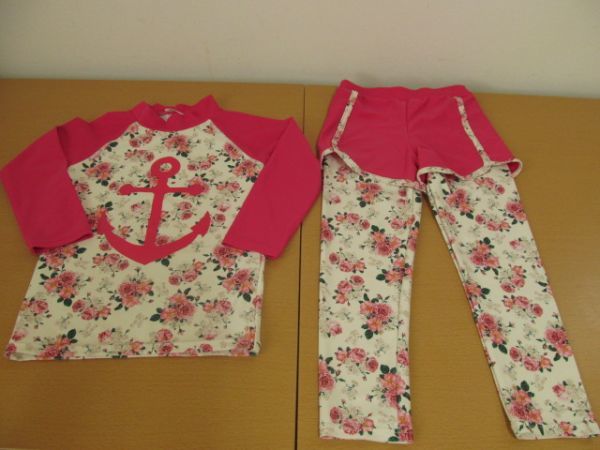 (36781)Vaenait baby　スイムウェア　水着　上下セット　花柄　ピンク系　3T　USED_写真の物が全てです。