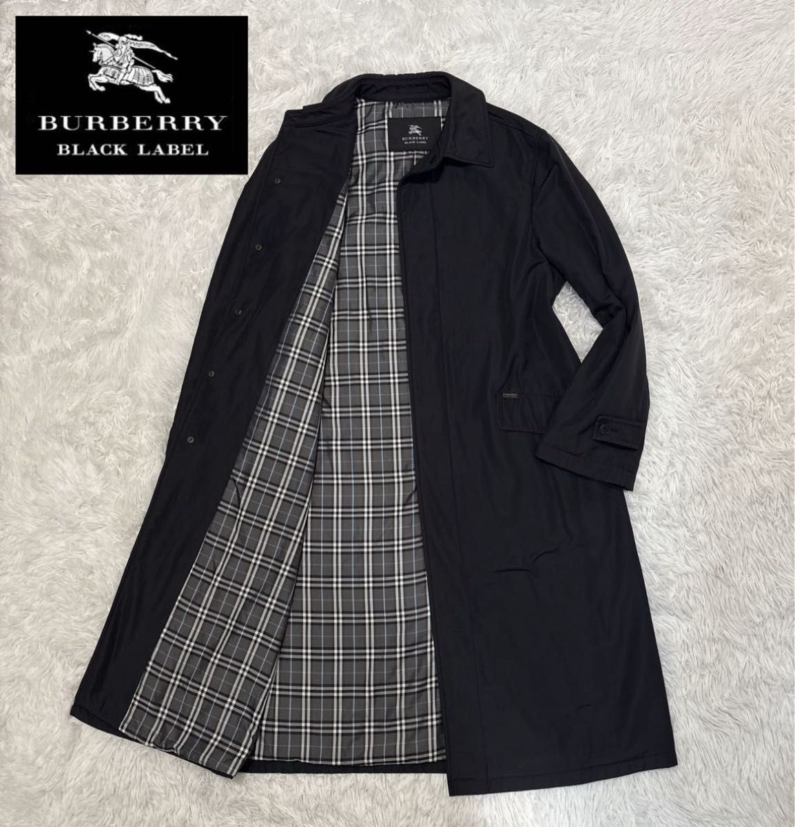 Burberry BLACK LABEL ステンカラーコート ノバチェック M BURBERRY BLACK LABEL ステンカラーコート ブラック系 ロング
