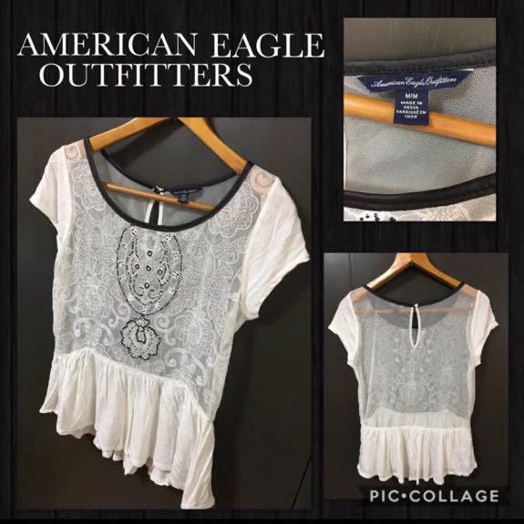 *American Eagle Outfitters American Eagle трикотаж с коротким рукавом вышивка гонки талия gya The - входить шея вокруг под кожу трубчатая обводка 