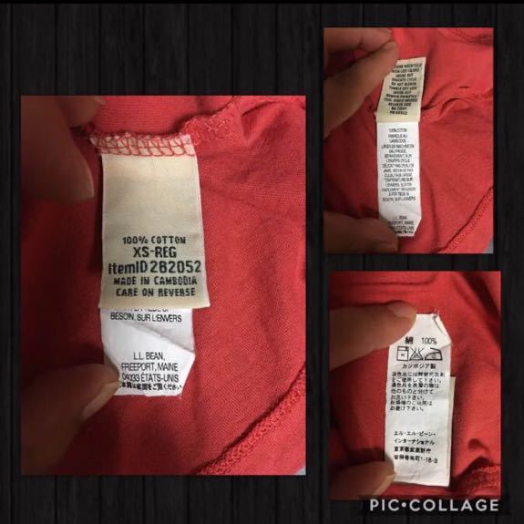 ◆L.L.Bean 半袖カットソー Tシャツ ロゴプリント 薄手　コットン100% レディース XS～Mぐらい　カンボジア製　比較的綺麗_画像3