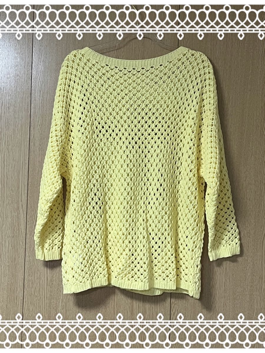 ROKU サマーニット イエロー 新品未使用】[temu] サマーニット 透かし編みセーター イエロー XL