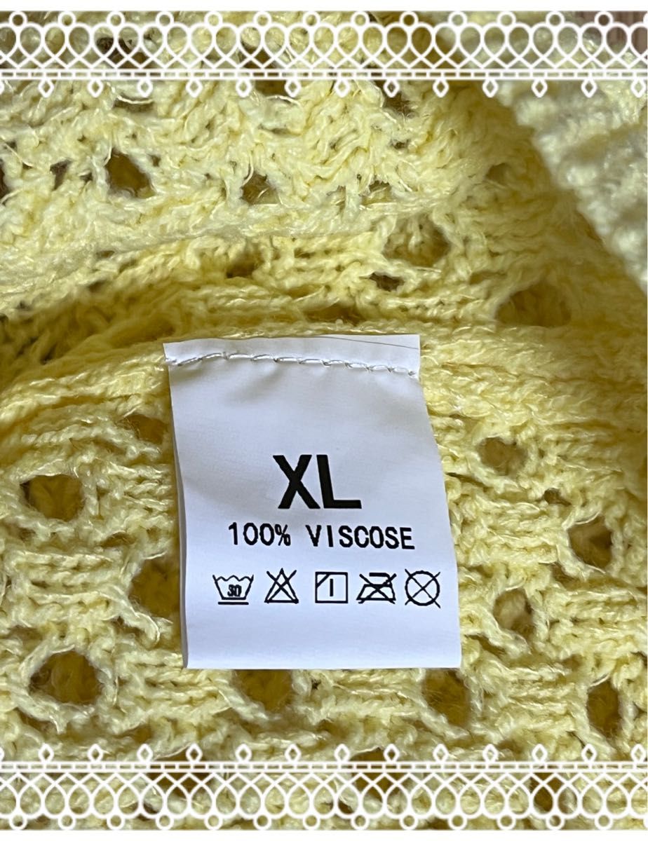 ROKU サマーニット イエロー 新品未使用】[temu] サマーニット 透かし編みセーター イエロー XL