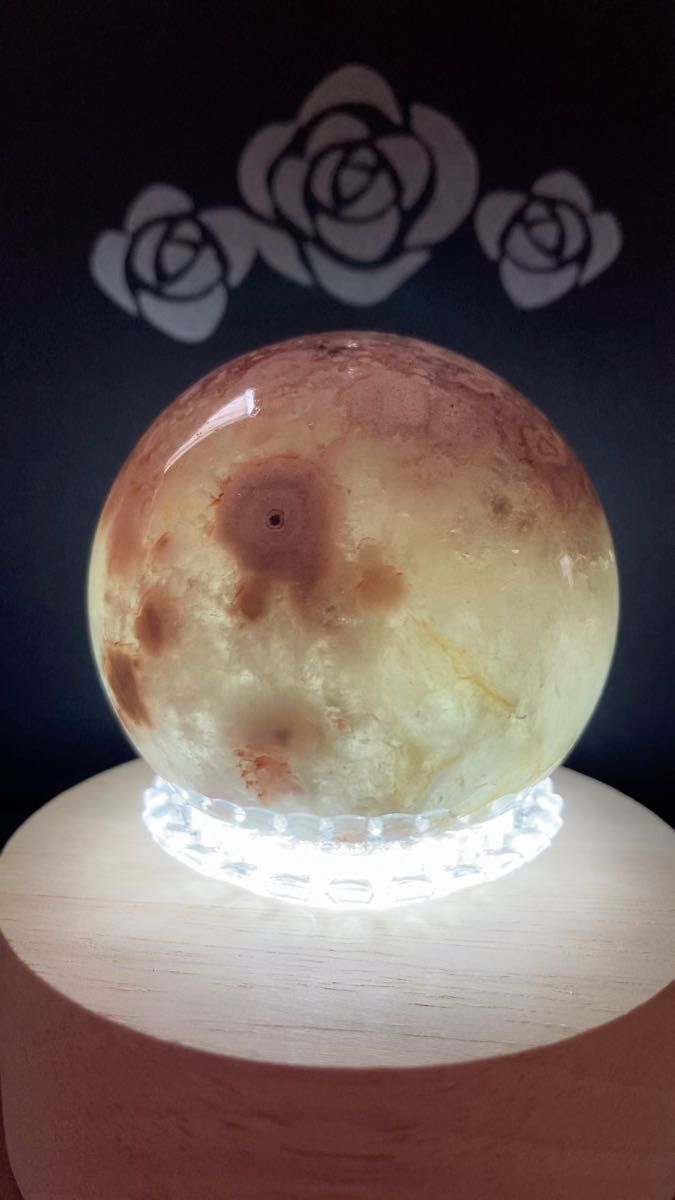 緑水晶と桜瑪瑙の共生スフィア 57.3㍉