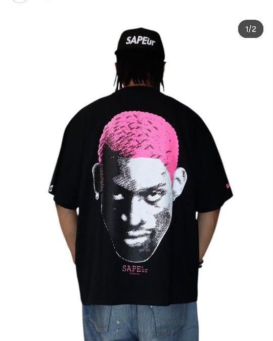 【超人気コラボ】 SAPEur FR2★ロッドマン ビックプリントTシャツ 美品 sapeur サプール ロッドマン Tシャツ 黒 ブラック ピンク L
