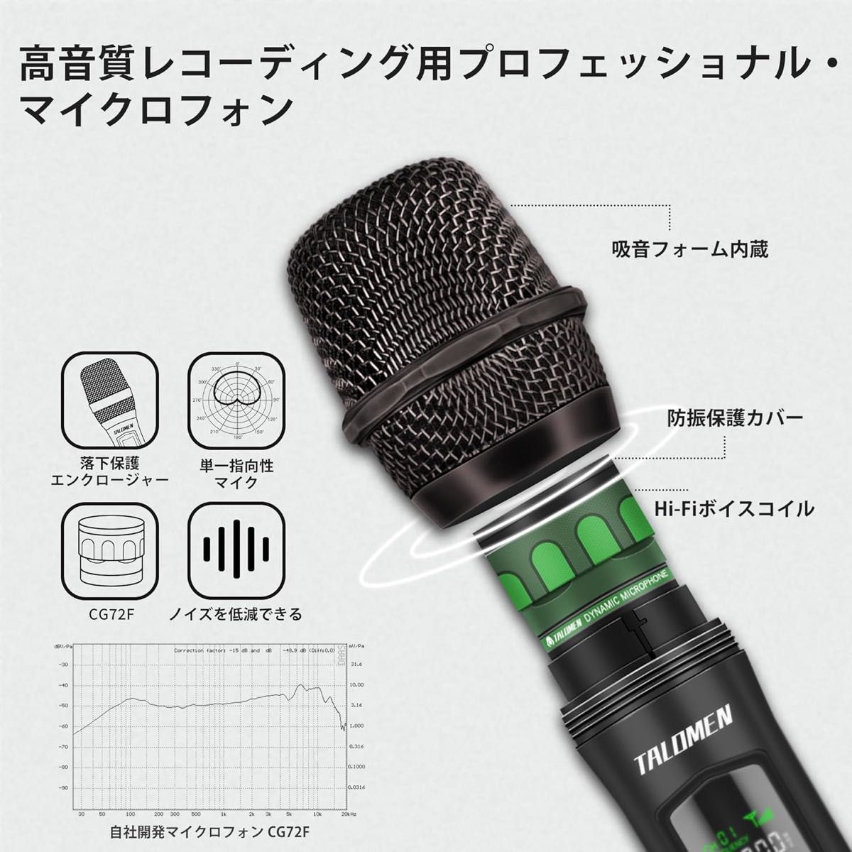 TALOMEN ワイヤレスマイク 4個セット カラオケマイク 固定周波数 TALOMEN ワイヤレス マイク 4 つの手持ち型カラオケ無線マイク