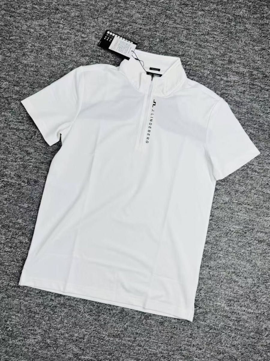 新品 J.LINDEBERG ゴルフ 半袖ポロシャツ ホワイト XXL メンズ 新品 J LINDEBERG ゴルフ 半袖ポロシャツ ハーフジップ メンズ