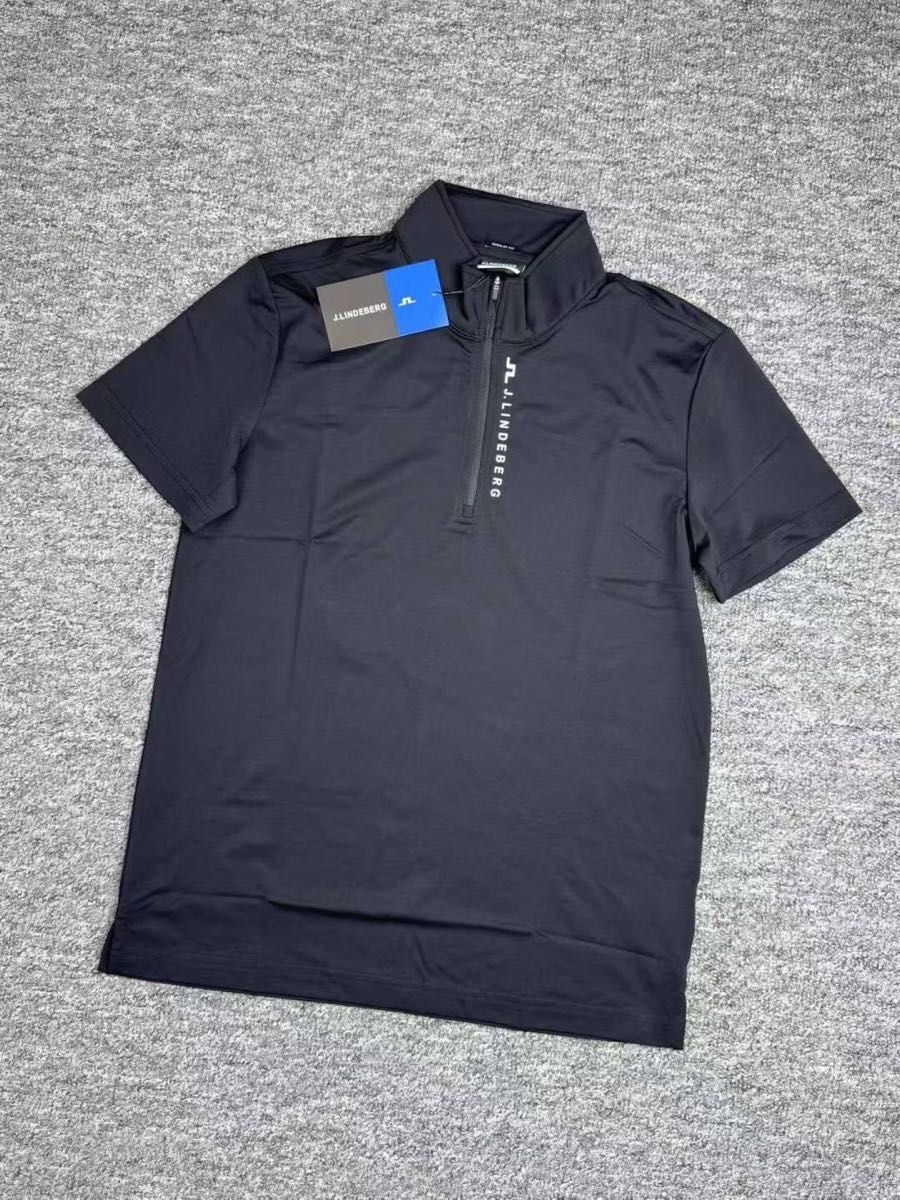 新品 J.LINDEBERG ゴルフ 半袖ポロシャツ ブラック XL メンズ 新品 J LINDEBERG ゴルフ 半袖ポロシャツ ハーフジップ メンズ
