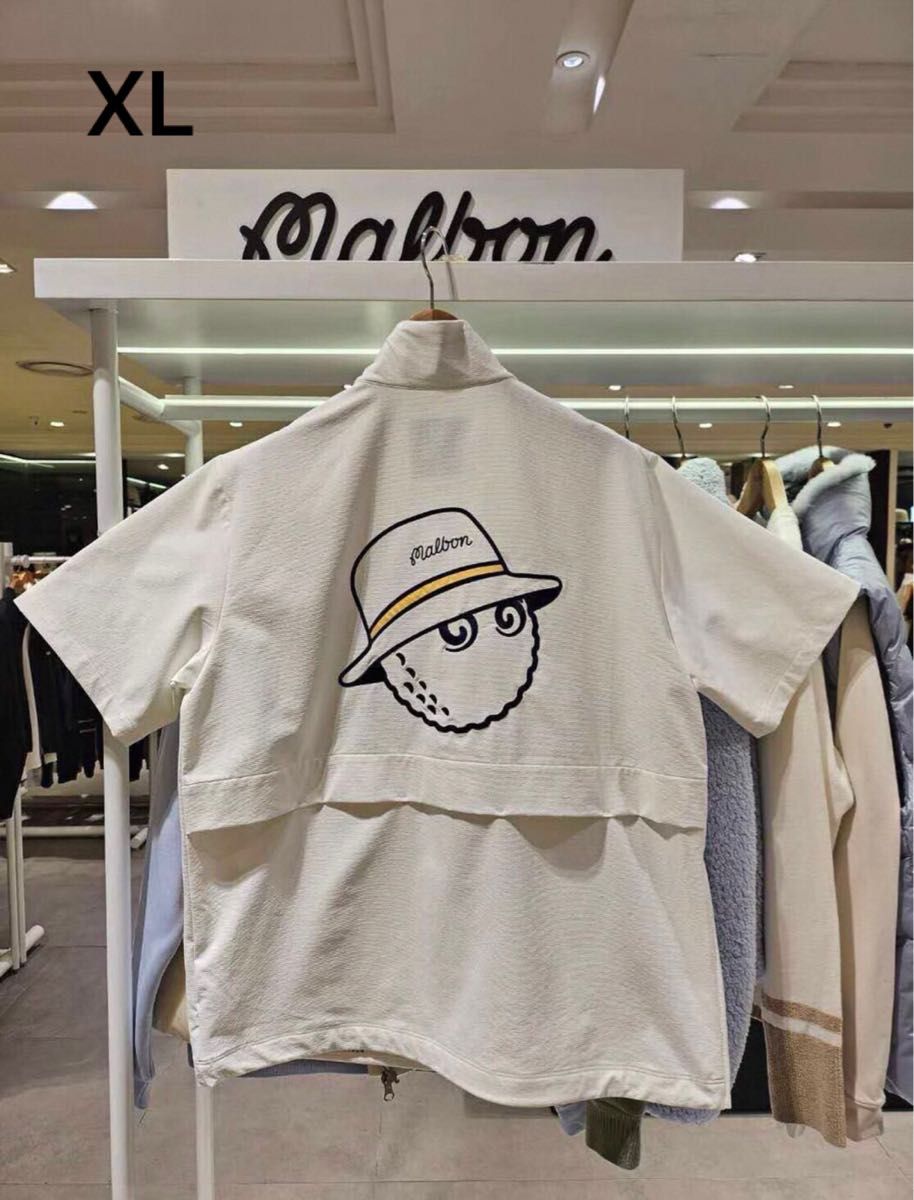 マルボンMalbonゴルフジャケットシャツ メンズ ホワイト 半袖 XL セール新品 夏マルボンMalbonゴルフジャケットシャツ メンズ