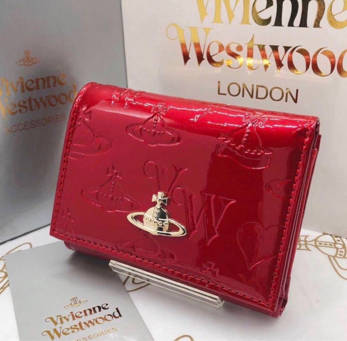 Vivienne Westwood エナメル三つ折り財布 レッド 在庫限り】Vivienne Westwood エナメル三つ折り財布 レッド