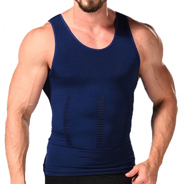 極強力 加圧 シャツ トレーニング ウェア タンクトップ インナー ダイエット 脂肪燃焼 スリミングショーツ ネイビー 紺 L size