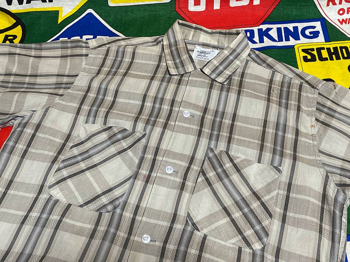 ★リアルスネークの様なチェックの1枚★USA製アメリカ製TOWNCRAFTビンテージオープンカラーコットンシャツ60s60年代シャドーオンブレーM