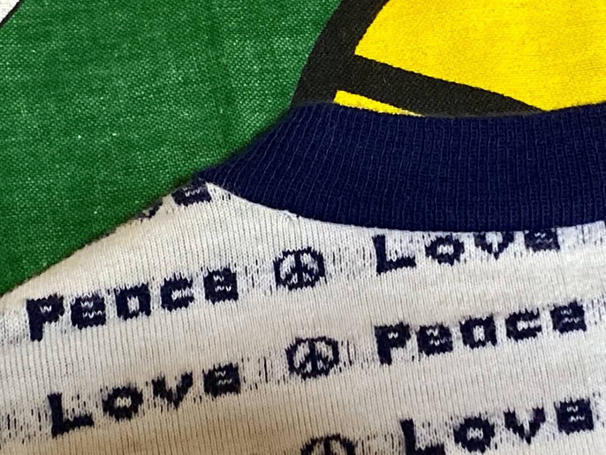 ☆LOVE&PEACE☆Made in USA製アメリカ製ビンテージャガードTシャツ70s70年代ラブアンドピースヒッピーカルチャーアメリカンカルチャー白青_画像7