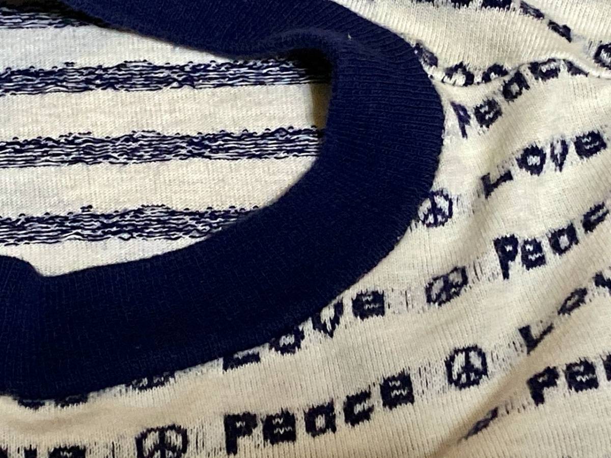 ☆LOVE&PEACE☆Made in USA製アメリカ製ビンテージャガードTシャツ70s70年代ラブアンドピースヒッピーカルチャーアメリカンカルチャー白青_画像6