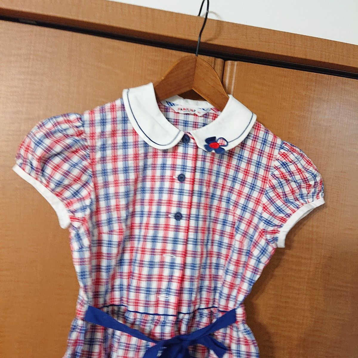 ファミリア ワンピース 140 半袖 チェック familiar 美品 familiar ファミリア チェックワンピース レトロ 昭和 140