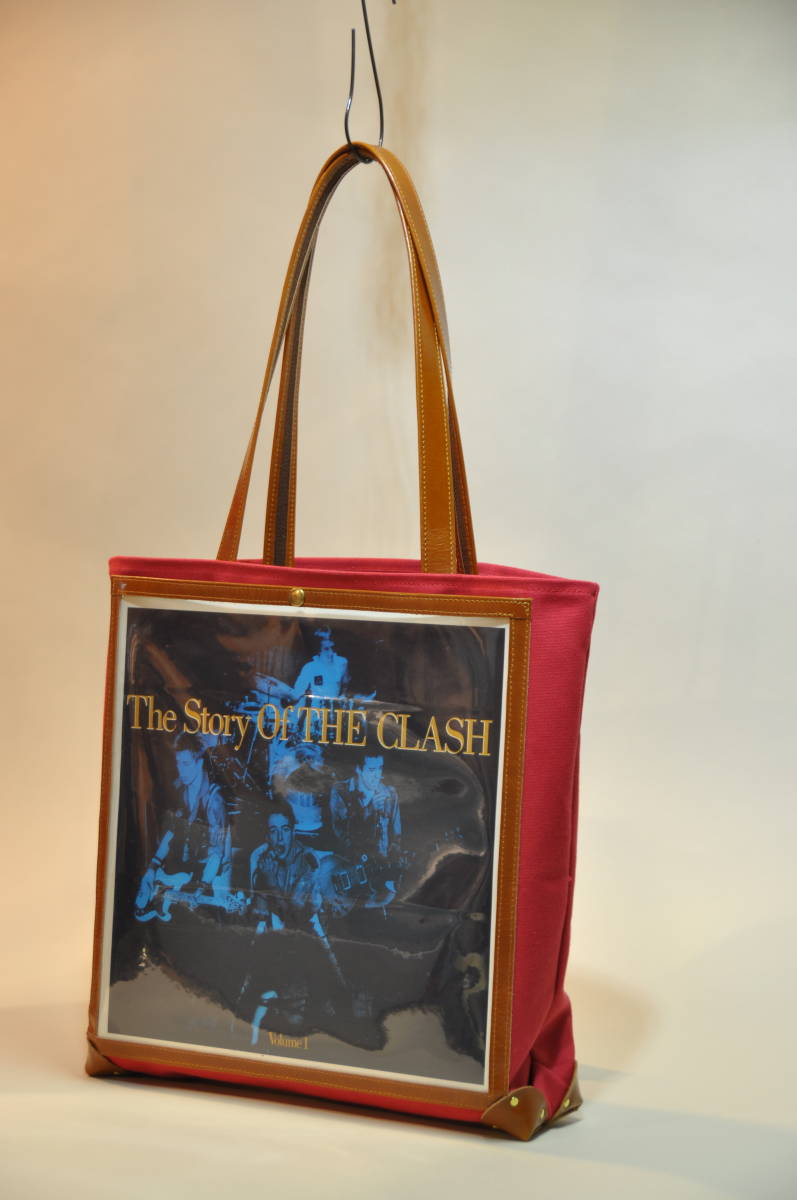 新着商品 LP レコードバッグ　赤色　帆布8号地ｘレザー　LPサイズの肩掛けトートバッグ　男女兼用　送料無料 トートバッグ