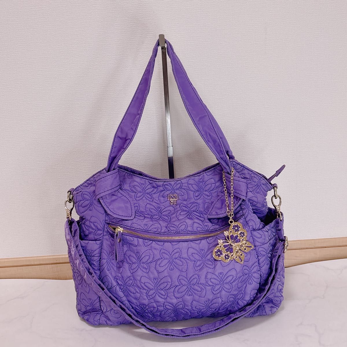 アナスイ キルティング 2way ショルダーバッグ チャーム付 ANNA SUI バタフライチャーム付き 2wayショルダー キルティング