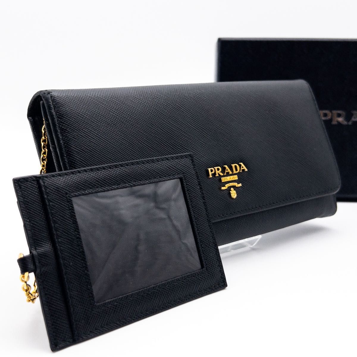 ☆PRADA☆ パスケース付き サフィアーノ 二つ折り長財布 NERO 超極美品】PRADA パスケース付き長財布 サフィアーノレザー 黒