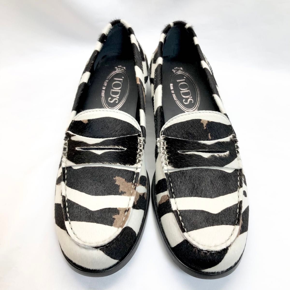 TOD'S★素敵!タイムレス ゼブラ柄ハラコローファー 未使用 極美品】 TOD'S ゼブラ柄 ハラコ ローファー サイズ38