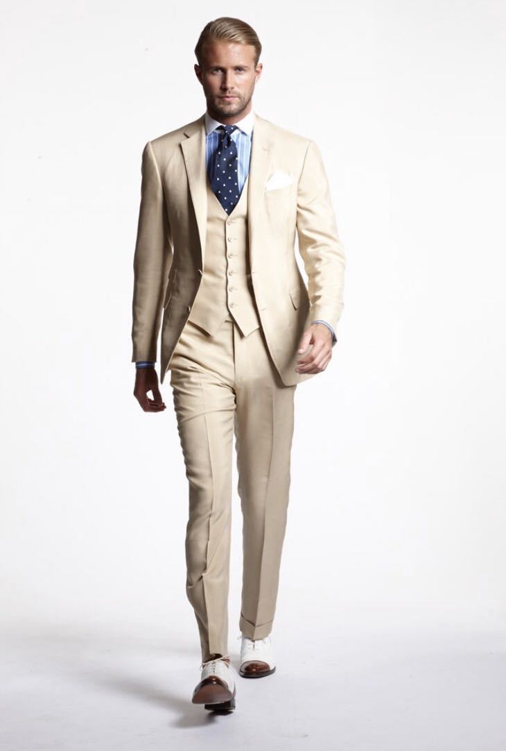《Ralph Lauren》PURPLE LABELラルフローレン パープルレーベル 100%シルク セットアップ スーツ 36R ベージュ SILK  コレクション ライン
