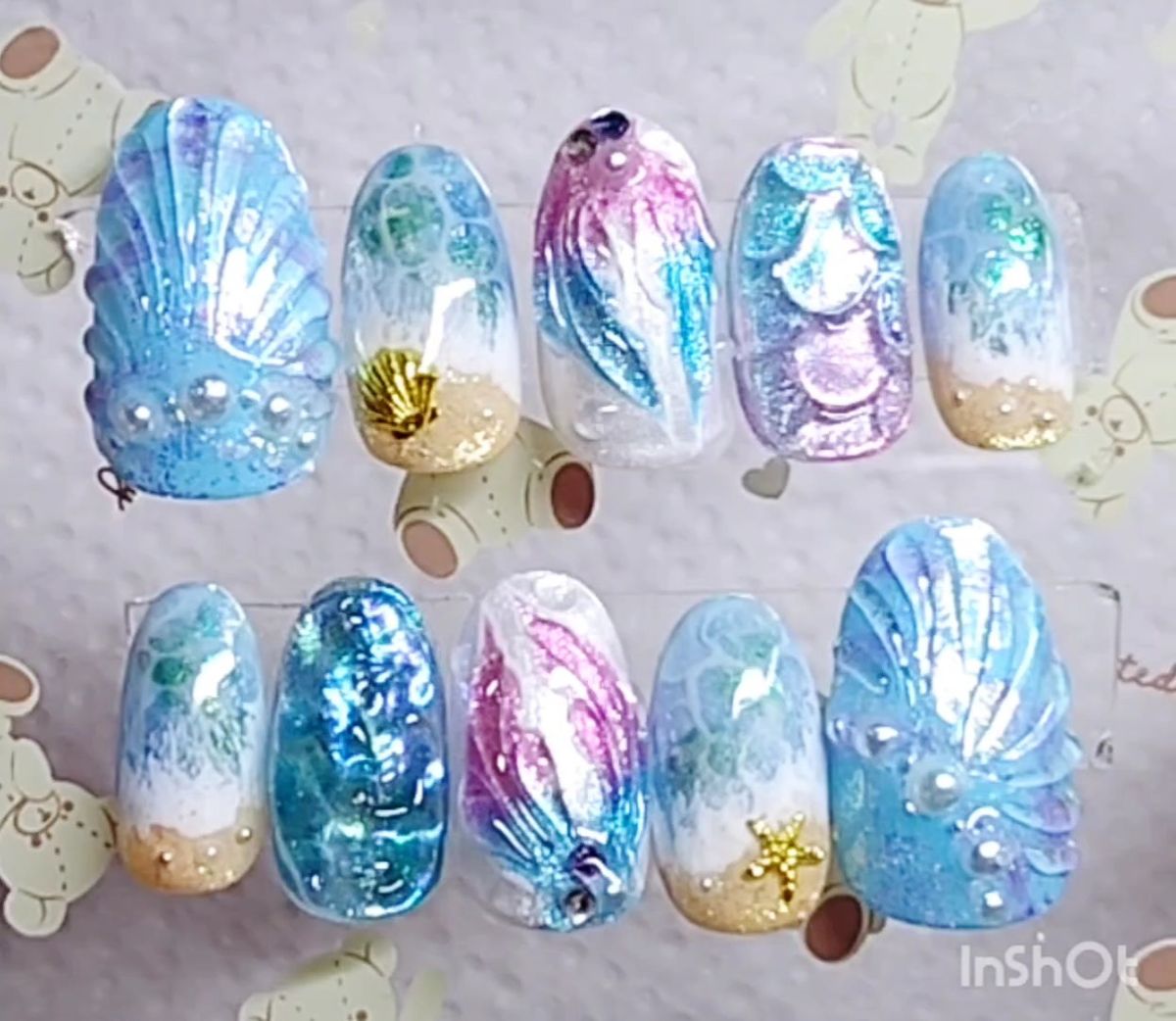 【No.42】ネイルチップ 梅雨 紫陽花 あじさい 夏ネイル 海 人魚の鱗 マーメイド 人魚の尻尾 花火 金魚
