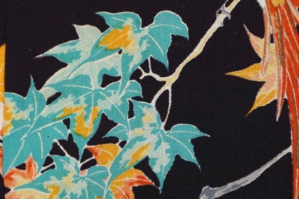 1069E1 アンティーク羽織 手描き加賀友禅 鳥・柿・紅葉・虫食い葉（加賀友禅） 正絹