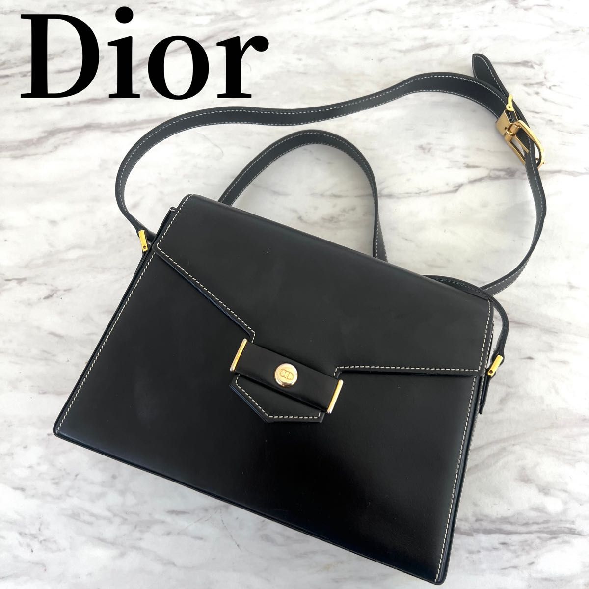クリスチャンディオール ショルダーバッグ ポーチ ロゴ ゴールド金具 レザー 黒 Christian Dior ディオールショルダーバッグ 黒 ロゴゴールド