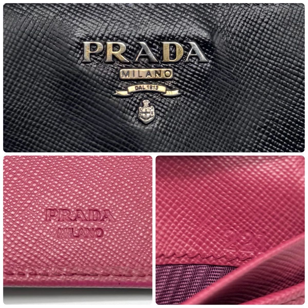 PRADA 折りたたみ財布 ブラック レッド サフィアーノ PRADA プラダ 折り財布 二つ折り財布 L字ファスナー