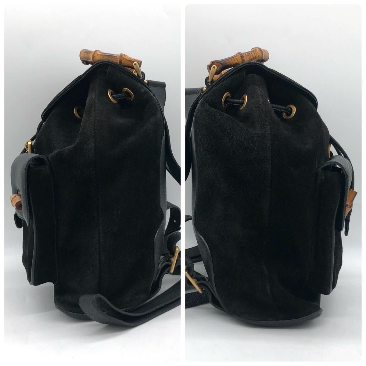 GUCCI グッチ リュック バンブー ターンロック 黒 スエード 保存袋付 美品】GUCCI グッチ スエード レザー リュック バンブー ターン