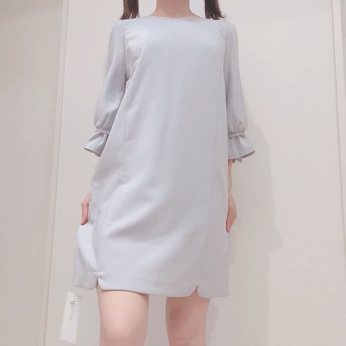 【新品】アラマンダ 袖異素材使いサックワンピース 38 サックス 定価6,490円 ※色は3種類あります