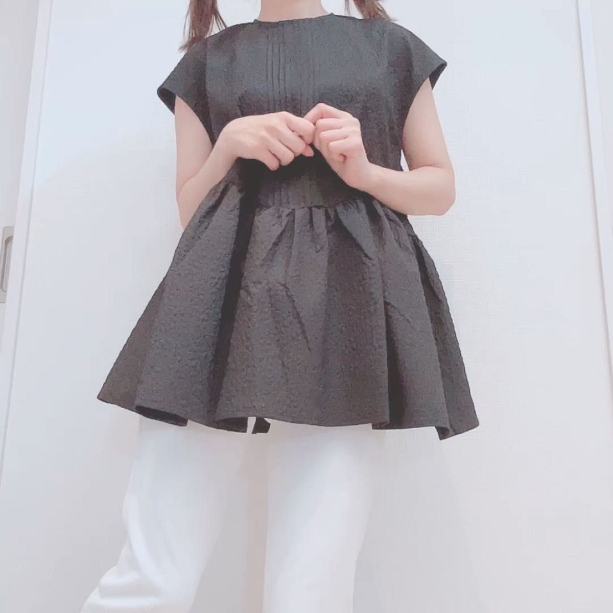 【新品】リシェグラマー フレンチスリーブペプラムトップス ブラック