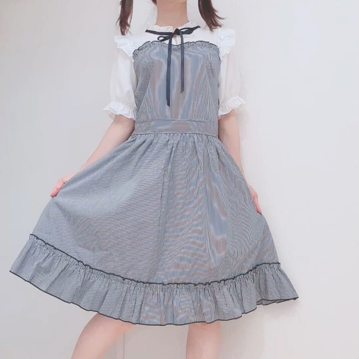 【新品】axes femme kids ビスチェ切替ストライプワンピース 紺160 アクシーズファム 定価6,050円
