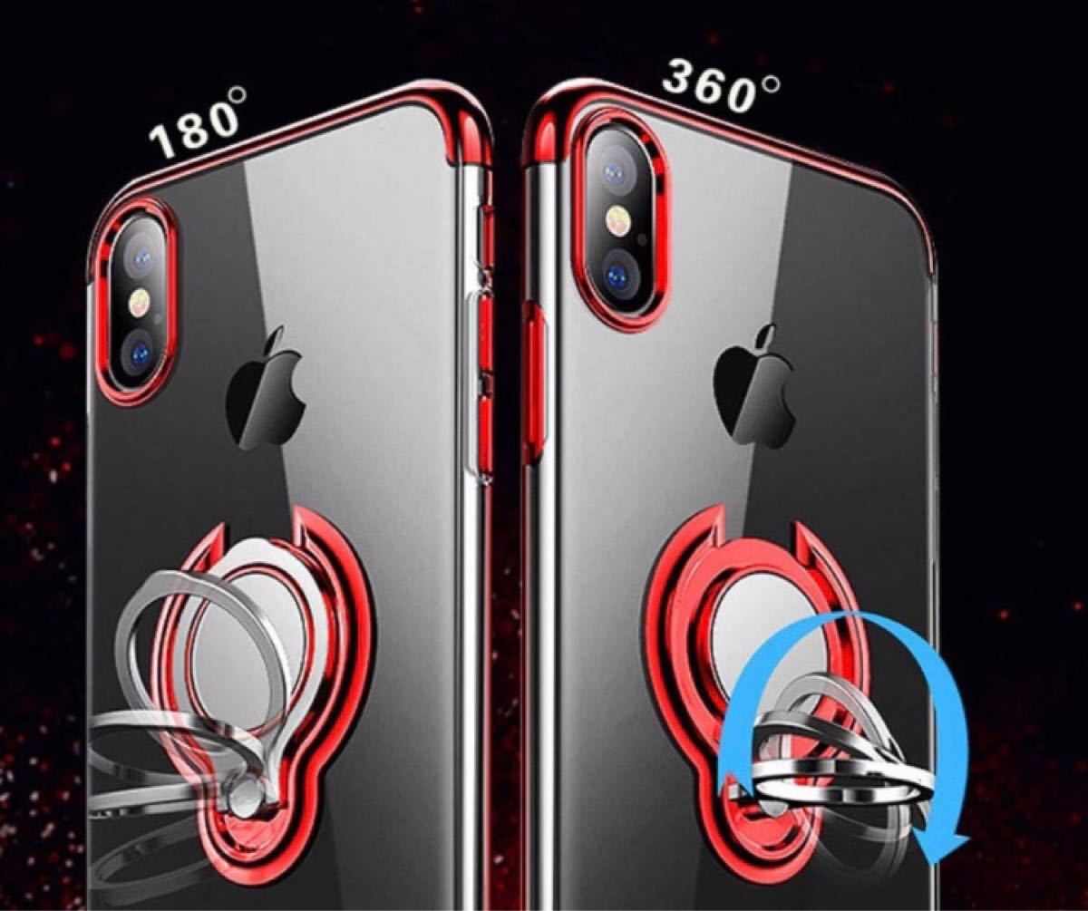 iPhone X/Xs ケース 赤 リング付きケース 透明 薄型 軽量 大人気